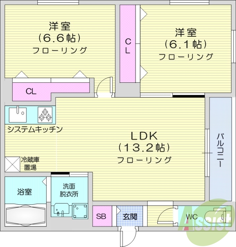 2LDK、ガスリミット、エアコン、ペット飼育相談可能