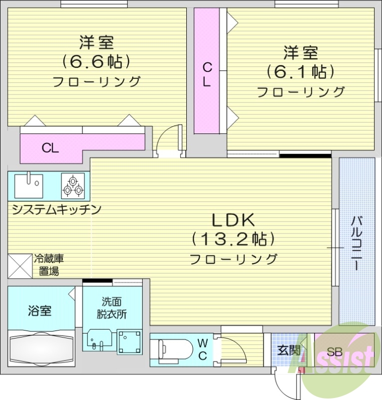 2LDK、ガスリミット、エアコン、ペット飼育相談可能