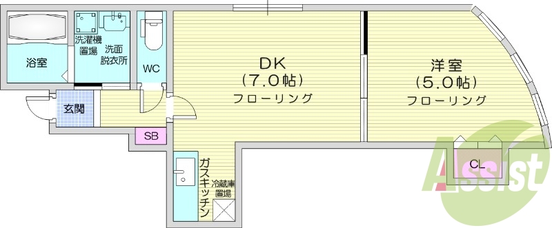 1DK、ユニットバス、シャワートイレ、洗髪洗面化粧台