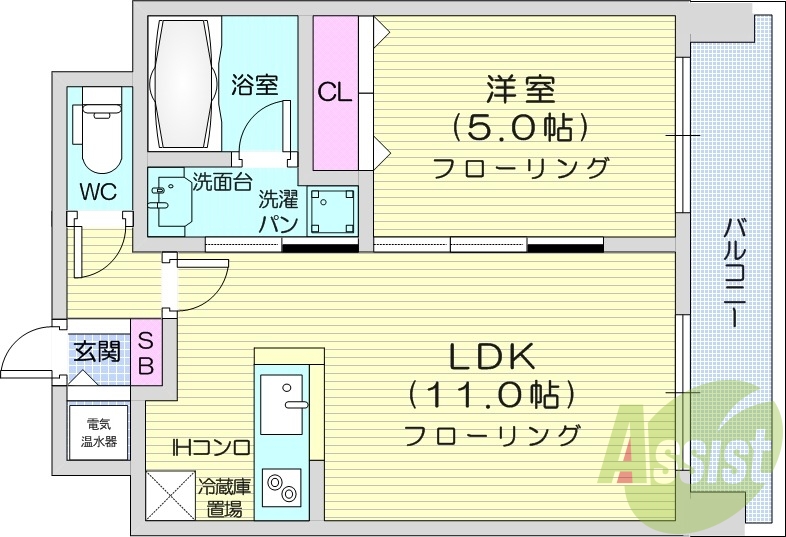 1LDK、オール電化、エアコン、ペット可