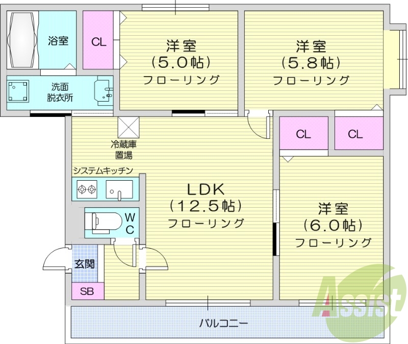 3LDK、灯油暖房、ロードヒーティング、システムキッチン