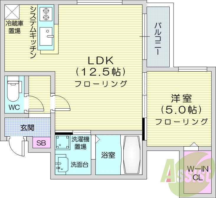 1LDK、エアコン、システムキッチン、シャワートイレ