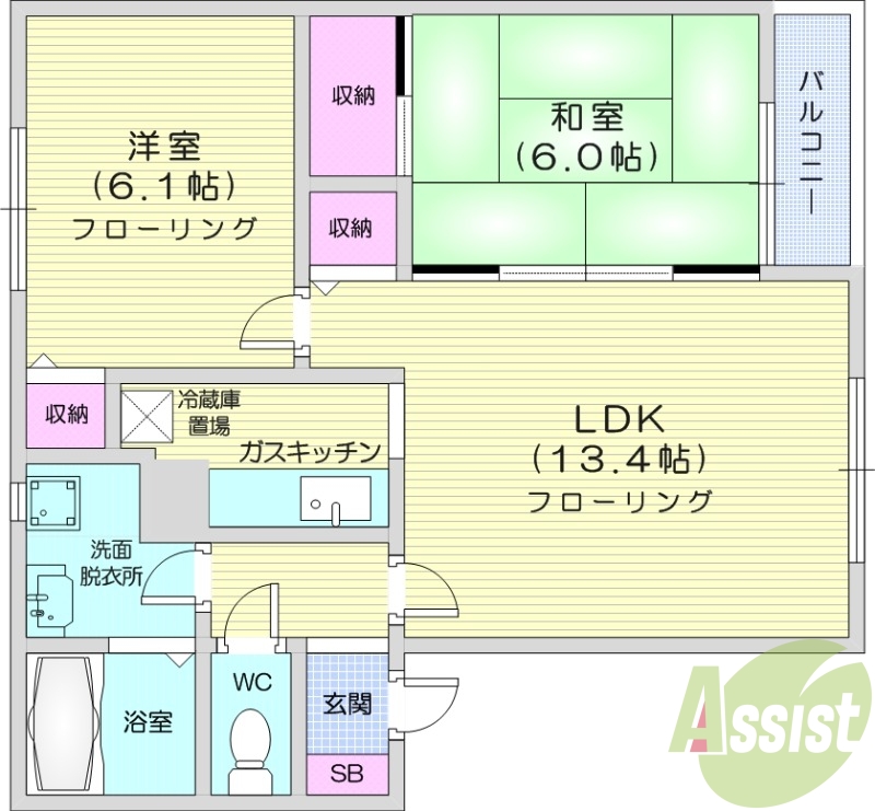 2LDK、トランクルーム、灯油暖房、バストイレ別