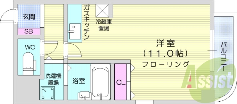 1K、角部屋、バストイレ別、オートロック、モニターホン