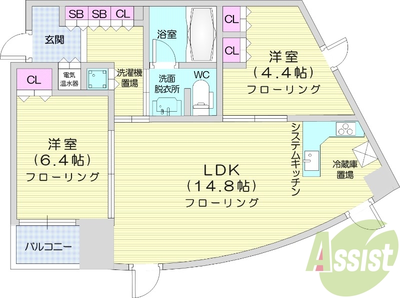 2LDK、オール電化、オートロック、宅配ボックス