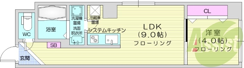 1LDK、オール電化、バストイレ別、宅配ボックス