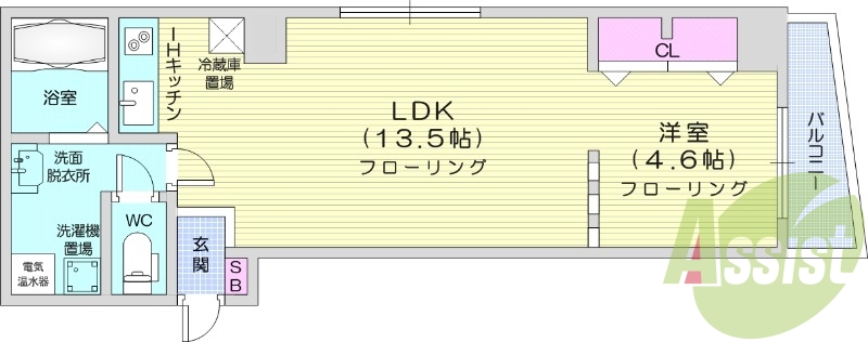 1LDK、エアコン、オール電化、バストイレ別