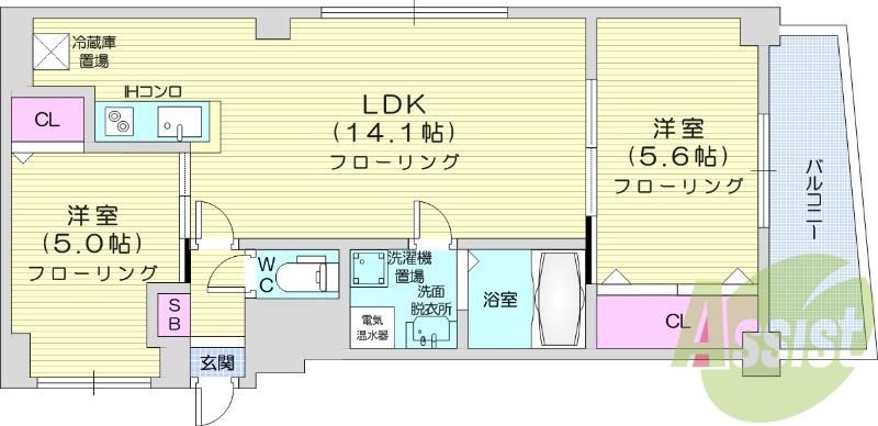 2LDK、オール電化、エアコン、バストイレ別