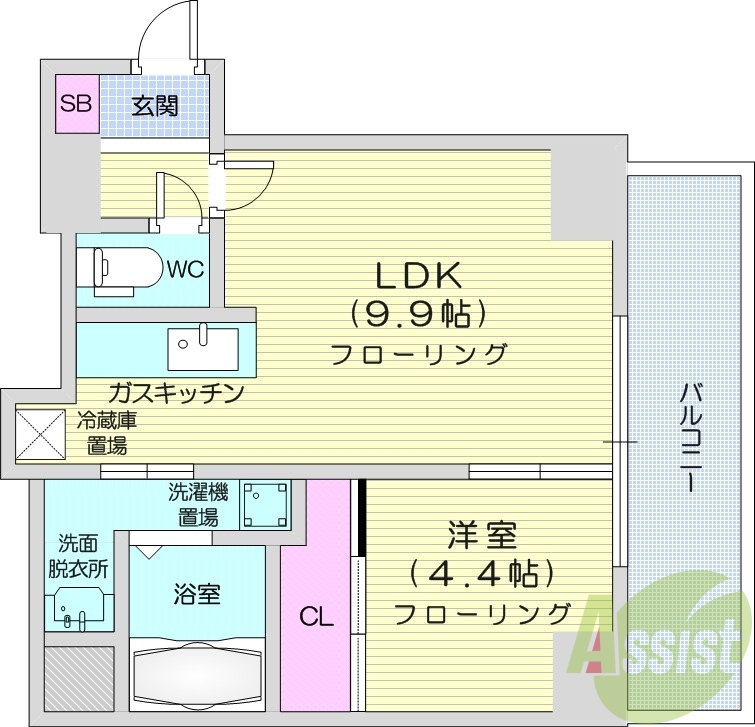 1LDK、都市ガス、ネット無料、ロードヒーティング