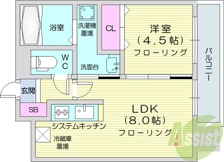 1LDK、都市ガス、エアコン、システムキッチン、ネット無料