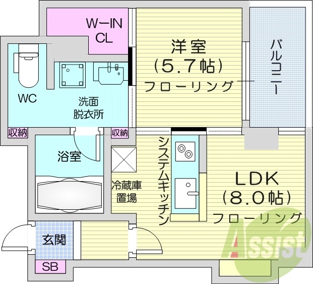 1LDK、オートロック、ネット使用料無料、都市ガス