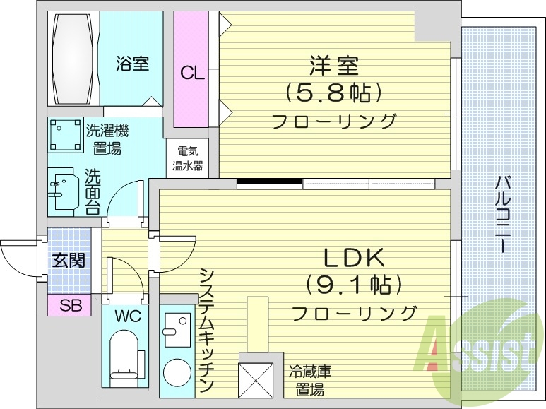 1LDK、クローゼット、バルコニー、エアコン、オール電化