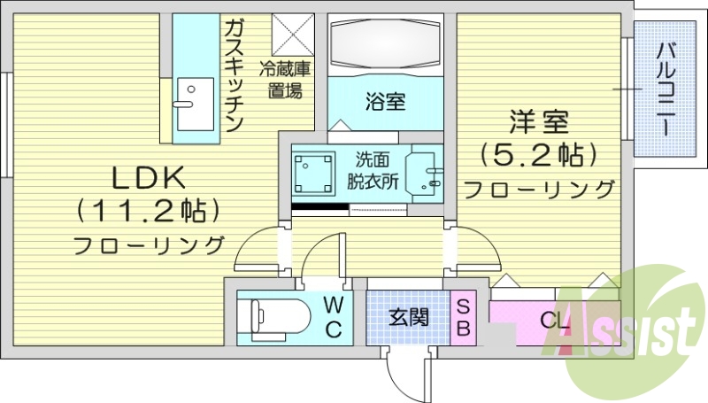 1LDK、対面キッチン、シャワートイレ、モニタ付インターホン