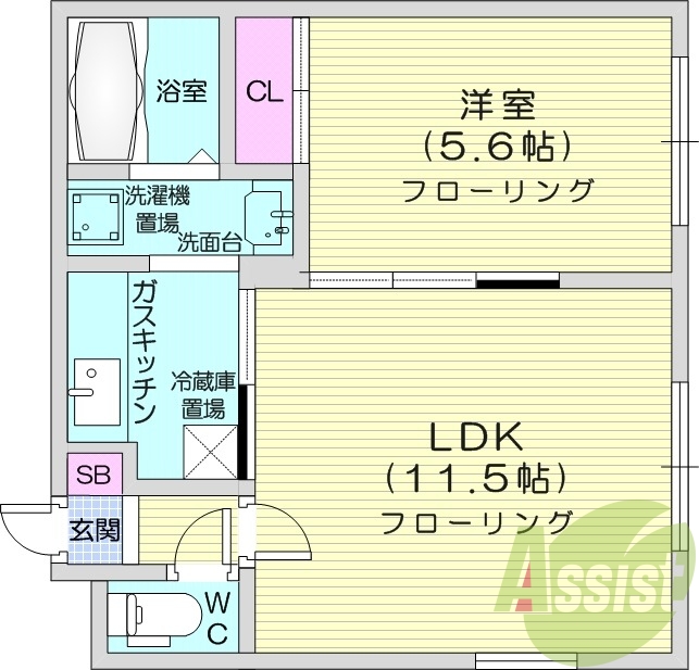 1LDK、バス・トイレ別、宅配ボックス、独立洗面台