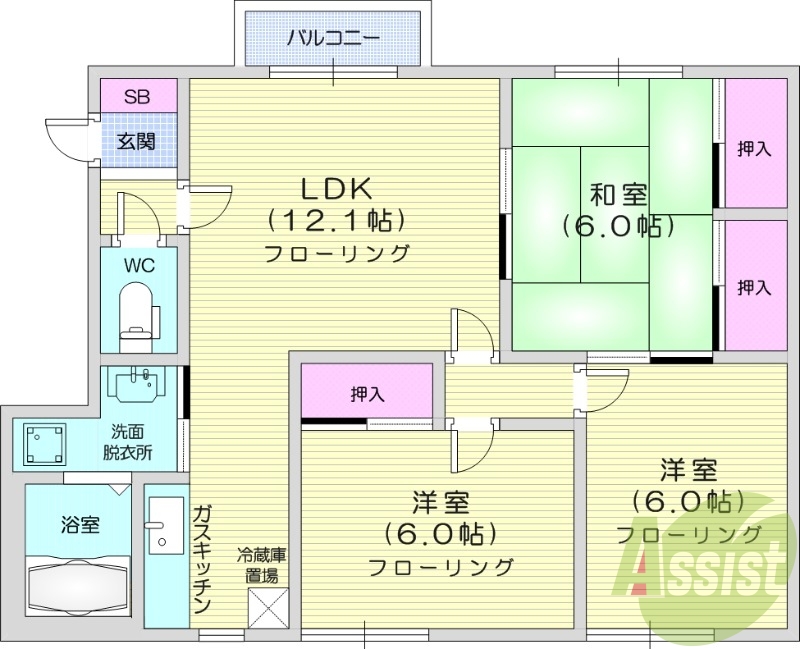 3LDK、トランクルーム、独立洗面台、バストイレ別