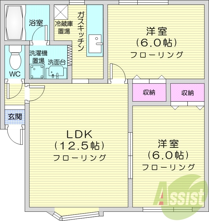 2LDK、灯油暖房、インターホン、バストイレ別