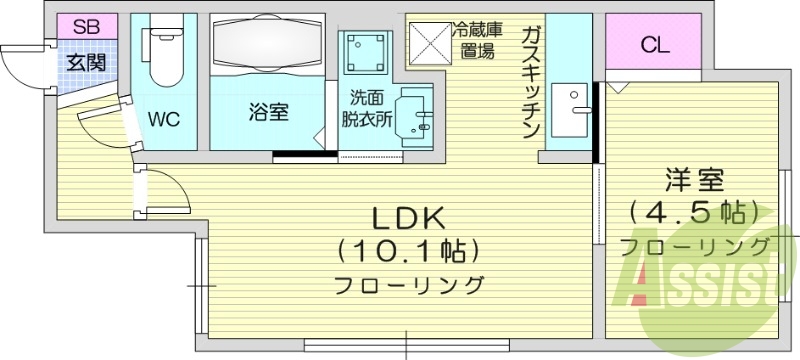 1LDK、バス・トイレ別、独立洗面台、エアコン