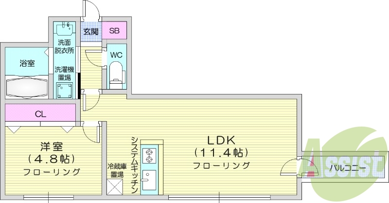 1LDK、システムキッチン、ウォークインクローゼット