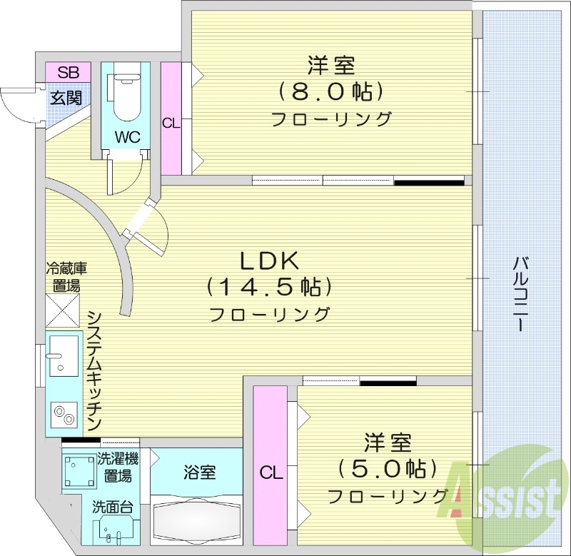 2LDK、収納、電気暖房、宅配BOX、モニターホン