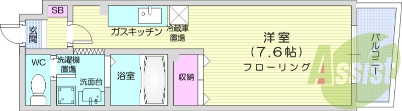 1K、エアコン、ネット無料、独立洗面台、オートロック