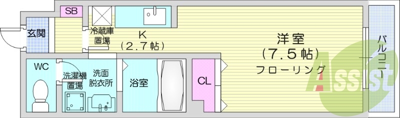 1K、エアコン、独立洗面台、灯油暖房、オートロック