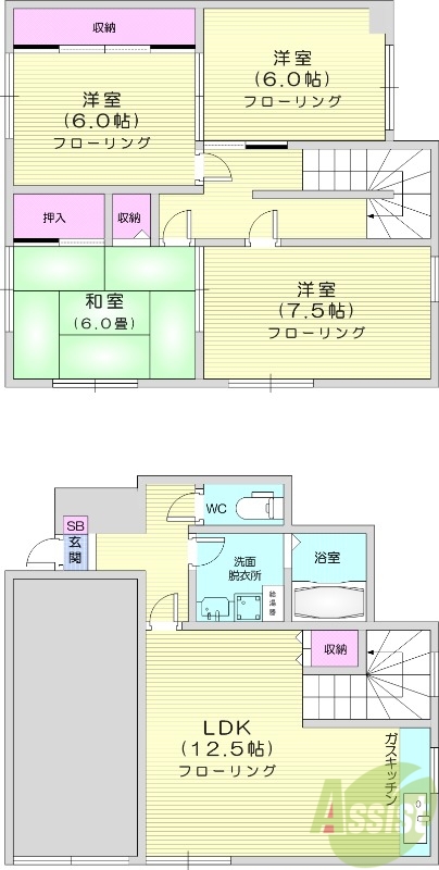 4LDK、ガレージ、灯油暖房、トランクルーム、独立洗面台