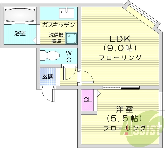 1LDK、バストイレ別、シャワートイレ、灯油暖房