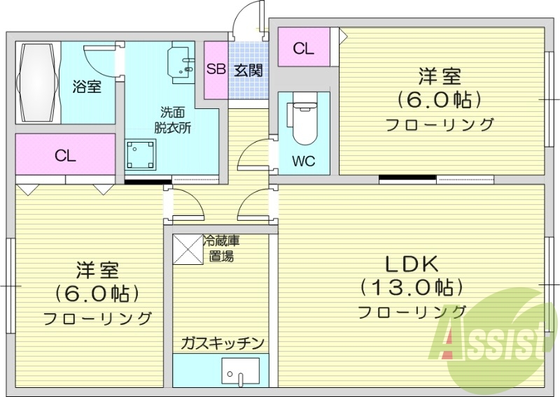 2LDK、灯油暖房、トランクルーム、独立洗面台