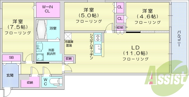 3LDK、エアコン、都市ガス、追い焚き