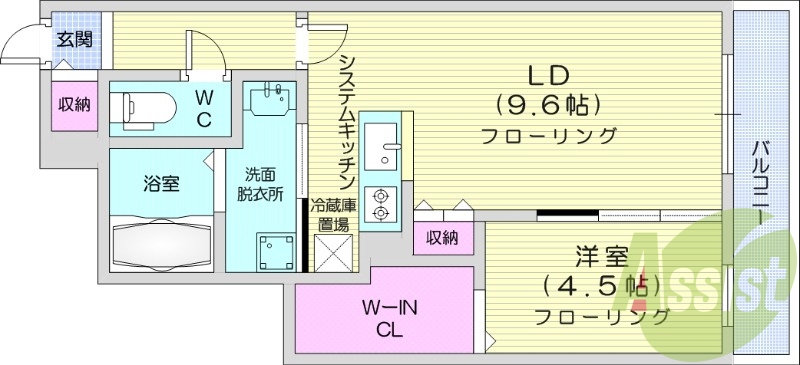 1LDK、エアコン、都市ガス、浴室乾燥機