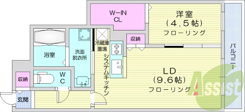 1LDK、エアコン、都市ガス、浴室乾燥機