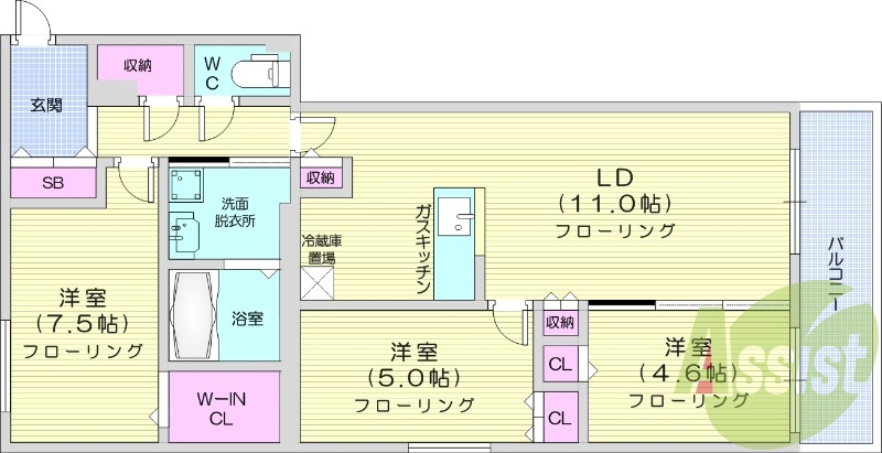 3LDK、エアコン、都市ガス、追い焚き