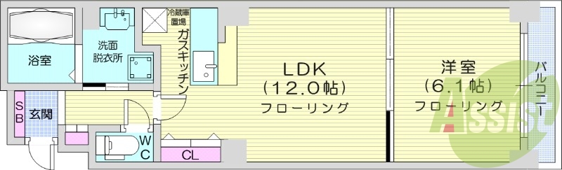 1LDK、エアコン、オートロック、エレベーター