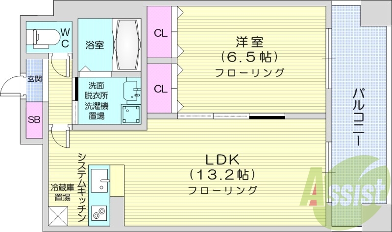 1LDK、都市ガス、システムキッチン、オートロック