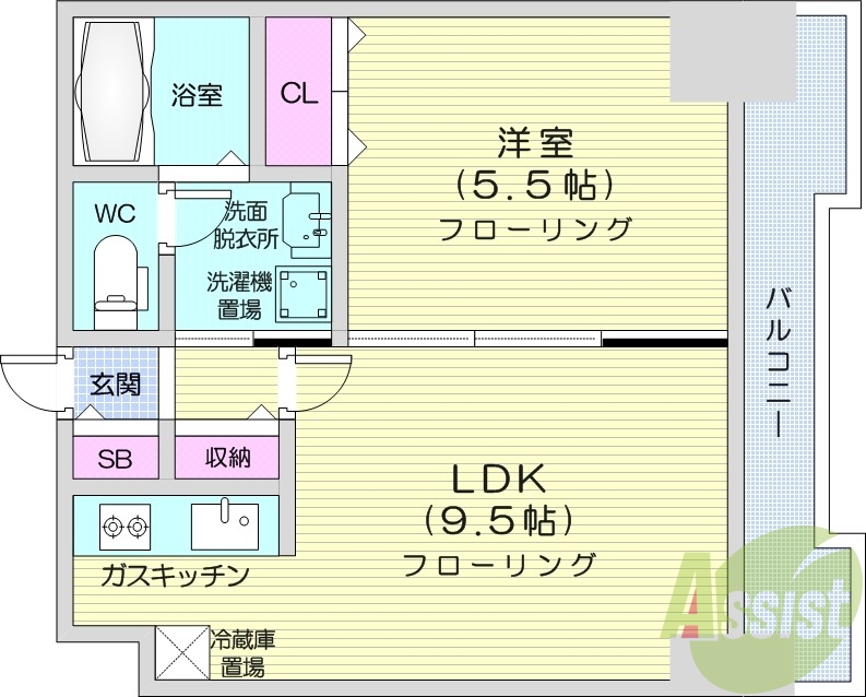1LDK、エアコン、独立洗面台、ネット無料
