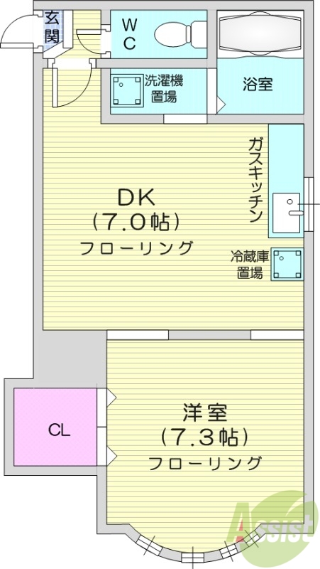 1DK、灯油暖房、ガスキッチン、ネット無料