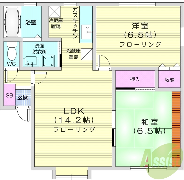 2LDK、灯油ボイラー、トランクルーム、無料駐車場