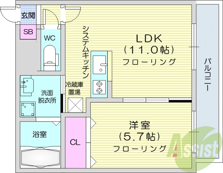 1LDK、ペット可、エアコン、システムキッチン、浴室乾燥機