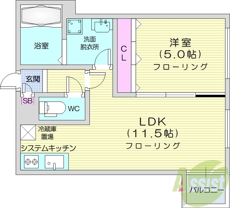 1LDK、ネット無料、システムキッチン