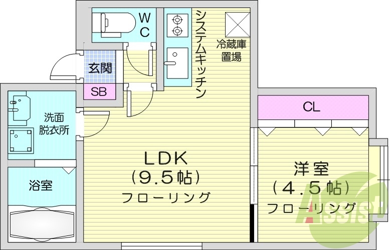 1LDK、独立洗面台、角部屋、
