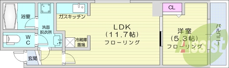 1LDK、エアコン、独立洗面台、ネット無料