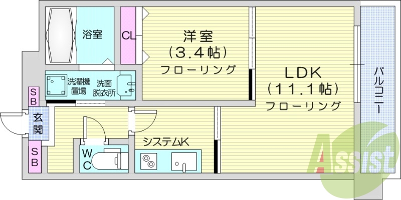 1LDK、オートロック、オール電化、角部屋、エアコン