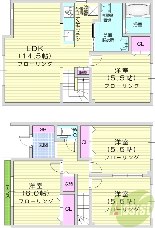 4LDK、無料駐車場、トランクルーム、エアコン