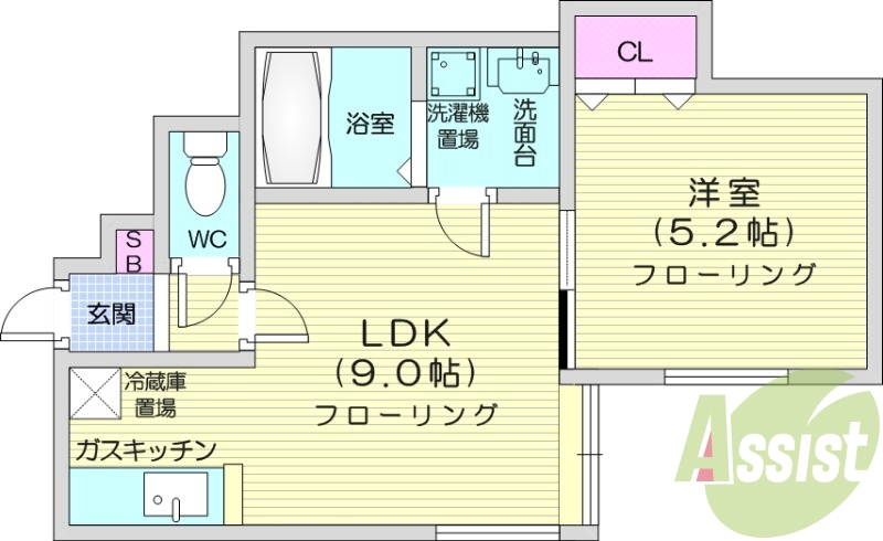 1LDK、独立洗面台、モニタ付インターホン、灯油暖房