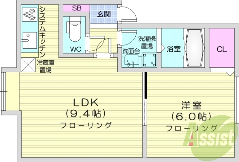 １LDK、クローゼット、エアコン、灯油暖房、システムキッチン