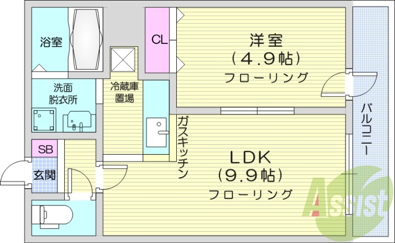 1LDK、オートロック、独立洗面台、バストイレ別、灯油暖房