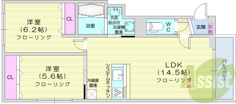 2LDK、都市ガス、追い焚き、トランクルーム