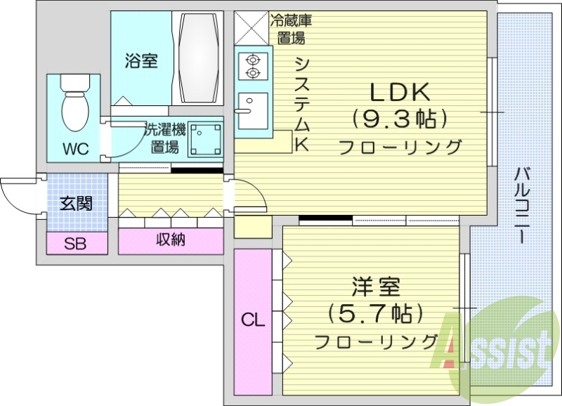 1LDK、都市ガス、分譲、システムキッチン