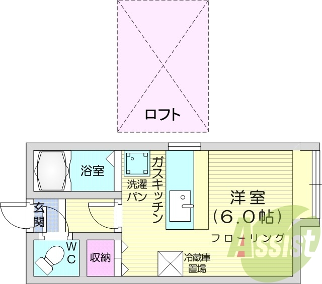 1R、バス・トイレ別、都市ガス、カウンターテーブル