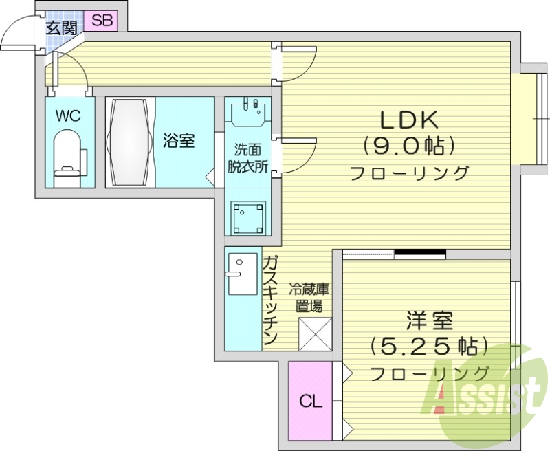 1LDK、バストイレ別、TVインターホン、灯油暖房